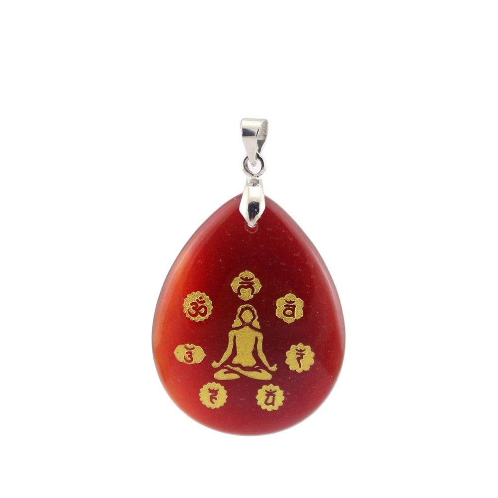 Natural Stone Engraved 7 Chakras Sanskrit Yoga Sitting Pattern Pendant India 7-chakra Meditation Reiki Necklace Amethyst Rose Quartz Heal Crystaling J