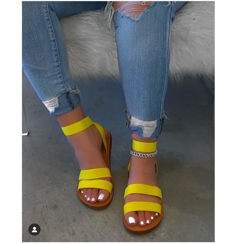 Comfortable high-quality solid color flat-bottomed large size women's sandals 2021 summer new style Casual women's sandals
