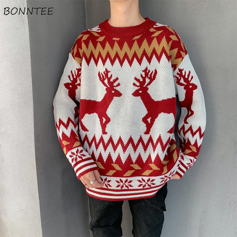 New Christmas Style Men Autumn Pullover Sweater Deer Printed Long Sleeve O-Neck Sweaters Fashion Casual Vintage Street-wear Chic, Blue 
New Christmas Style Men Autumn Pullover Sweater Deer Printed Long Sleeve O-Neck Sweaters Fashion Casual Vintage Street-wear Chic, Blue