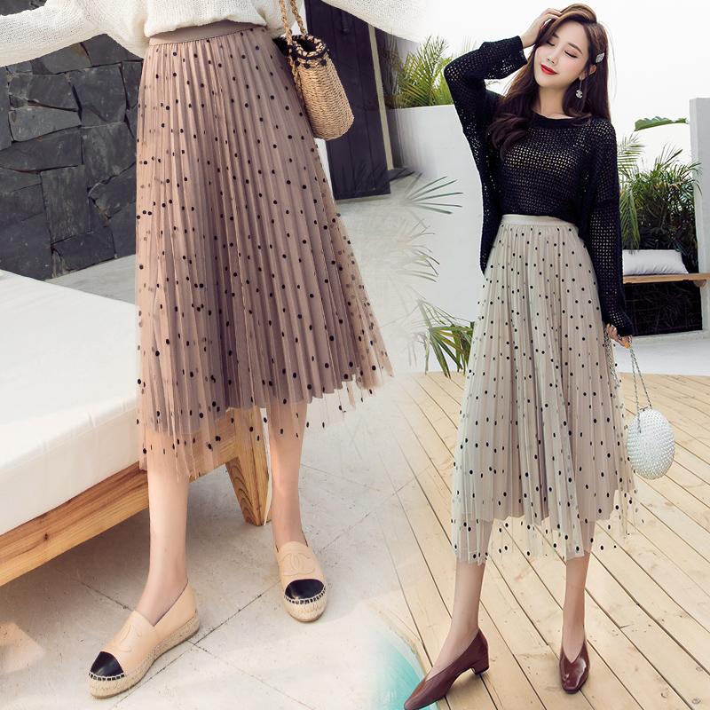 Polka dot mesh skirts women autumn winter vintage elastic high waist velvet skirts ladies casual A-line long pleated, Beige
Polka dot mesh skirts women autumn winter vintage elastic high waist velvet skirts ladies casual A-line long pleated, Beige