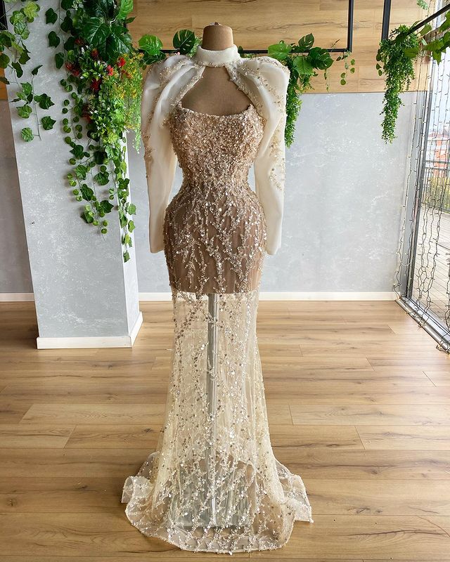 2022 Plus Size Arabic Aso Ebi Luxurious Sparkly Mermaid Prom Dresses Beaded Sequined Evening Formal Party Second Reception Birthday Engagement Gowns D
