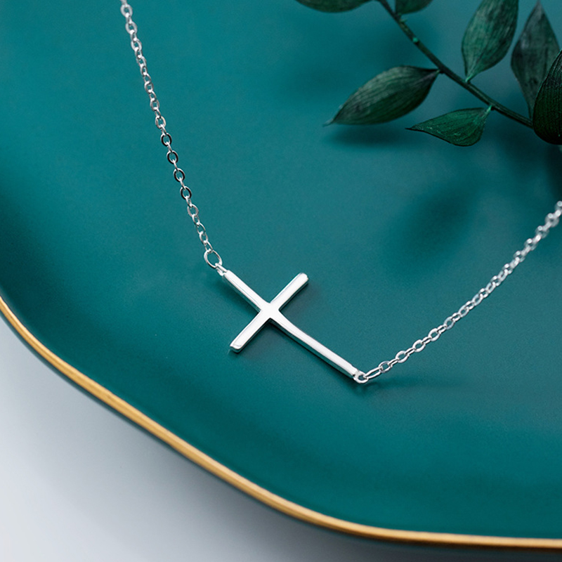 Real 925 Sterling Silver Fashion Bent Cross Pendant Clavicle Necklace or Women Wedding Party S925 Jewelry