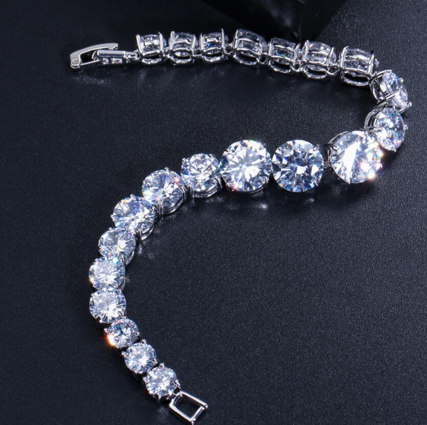 Tennis Bracelet: Gold Fill Platinum Plated Round Cut White Topaz CZ Dia Stackable Women Wedding Bracelet