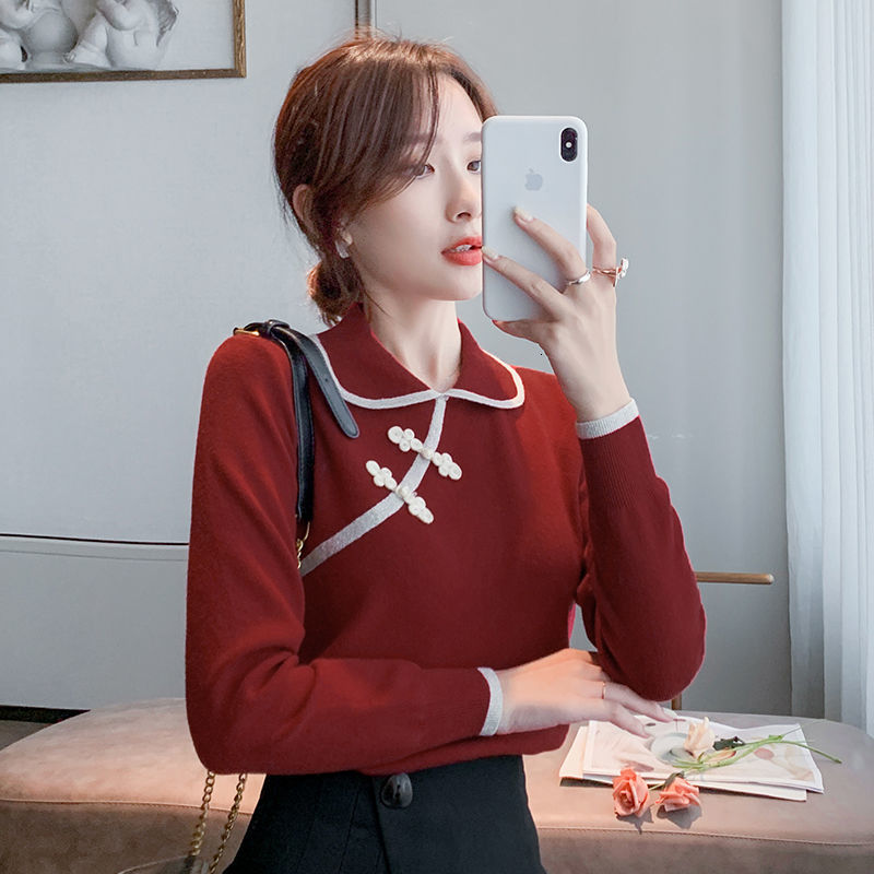 2021 High quality Women' Base Shirt Fall Winter Retro Buckle Plate Contrast Age Reduction Doll Sweater IV3H, Black
2021 High quality Women' Base Shirt Fall Winter Retro Buckle Plate Contrast Age Reduction Doll Sweater IV3H, Black