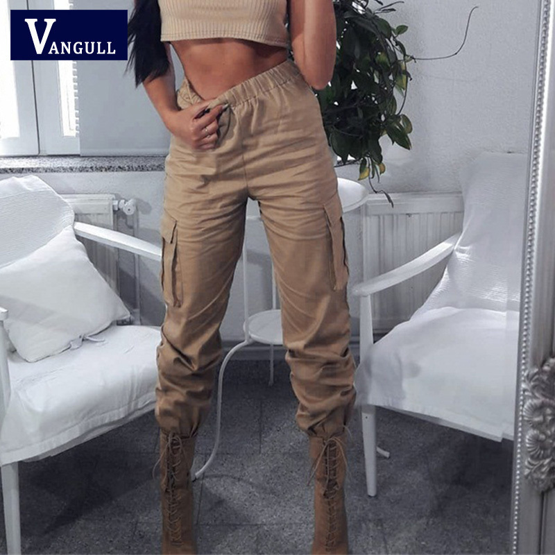 Vangull High Waist Pants Women Side Big Pocket Long Pants New Spring Fashion Female Loose Cargo Pant Casual Sweatpants 201106