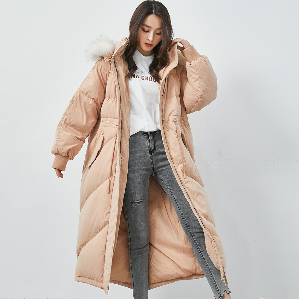 YAYA Fashion Winter Down Jacket Women's Big Real Fur Hooded Thick Down Parkas X-Long Loose Warm Winter Down Outwear 201201