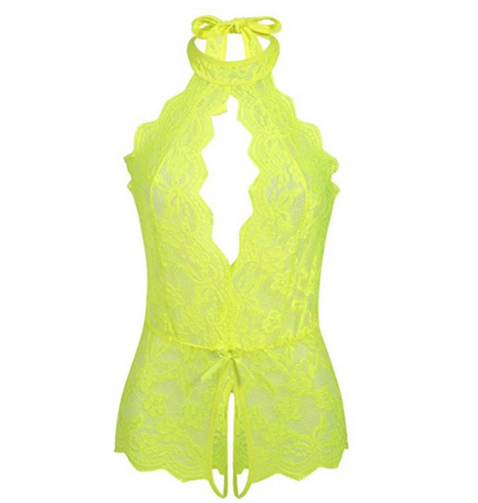 Sexy Underwear Womens Halter Lingerie Lin Tai Pajamas Lace V-neck Sleeveless Tights Babydoll Open Fork Nightwear Bodysuit