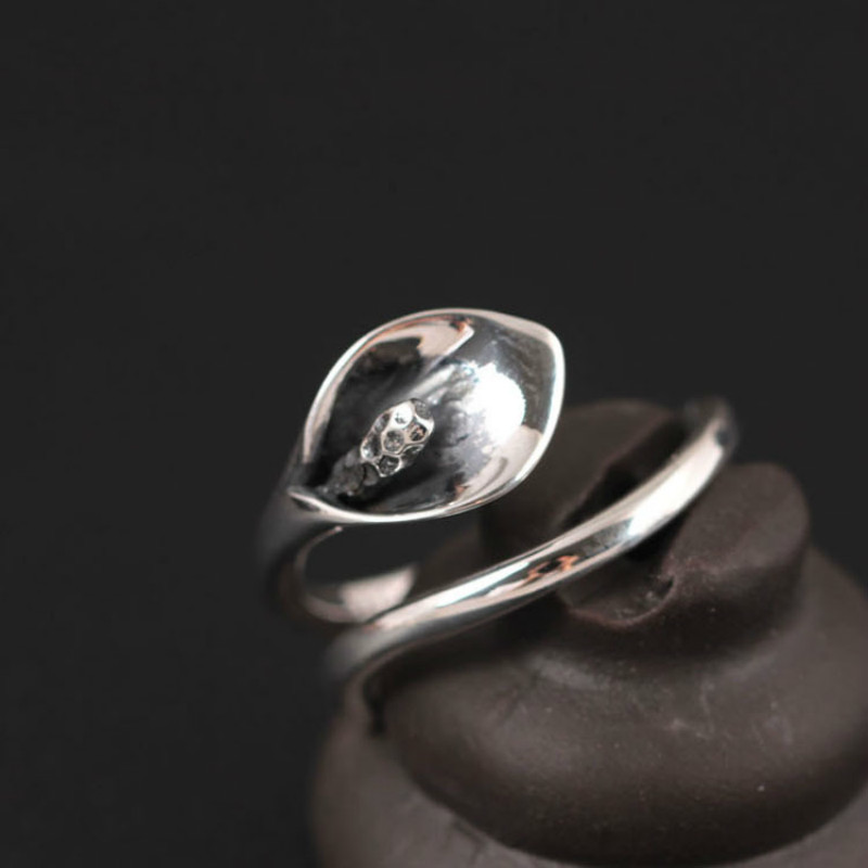 925 Sterling silver jewelry Calla Lily Flowers Open Rings For Women High Quality Vintage Style Lady Accessories Bague Femme 201112