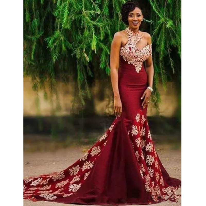 Burgundy African Sexy Evening Dresses Formal Party Wear Mermaid Prom Dress Trumpet robes de soirée Saudi Arabia Plus Size Gown