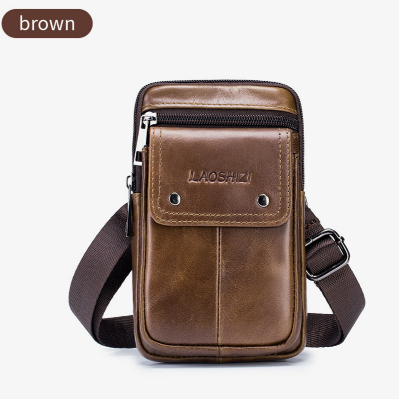 LAOSHIZI brand Men Genuine Leather Waist Pack Bag Mini Phone Pockets Case Coin Purse Male Money Bags Shoulder Messenger Bag LJ200930