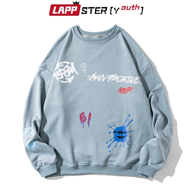LAPPSTERYouth Japanese Streetwear Hoodies Men Harajuku Korean Fashions Sweatshirt Women 3 Colors Black Casual Clothing 201020