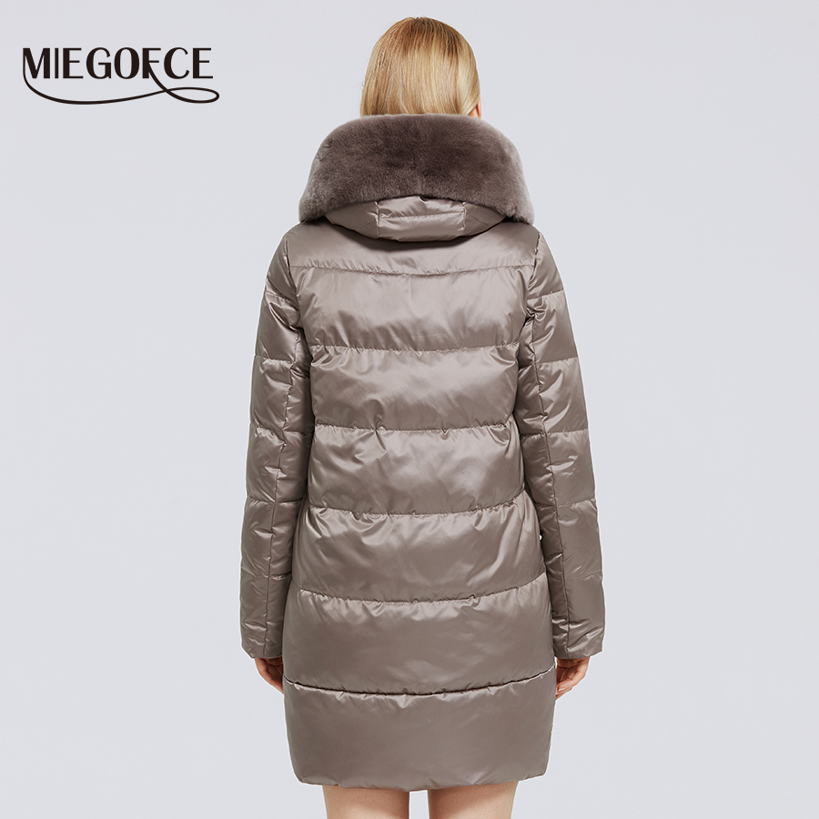 MIEGOFCE Winter New Women's Cotton Coat With Stylish Fur Collar Rex Rabbit Long Jacket Winter Women Parkas Windproof Jacket 200928