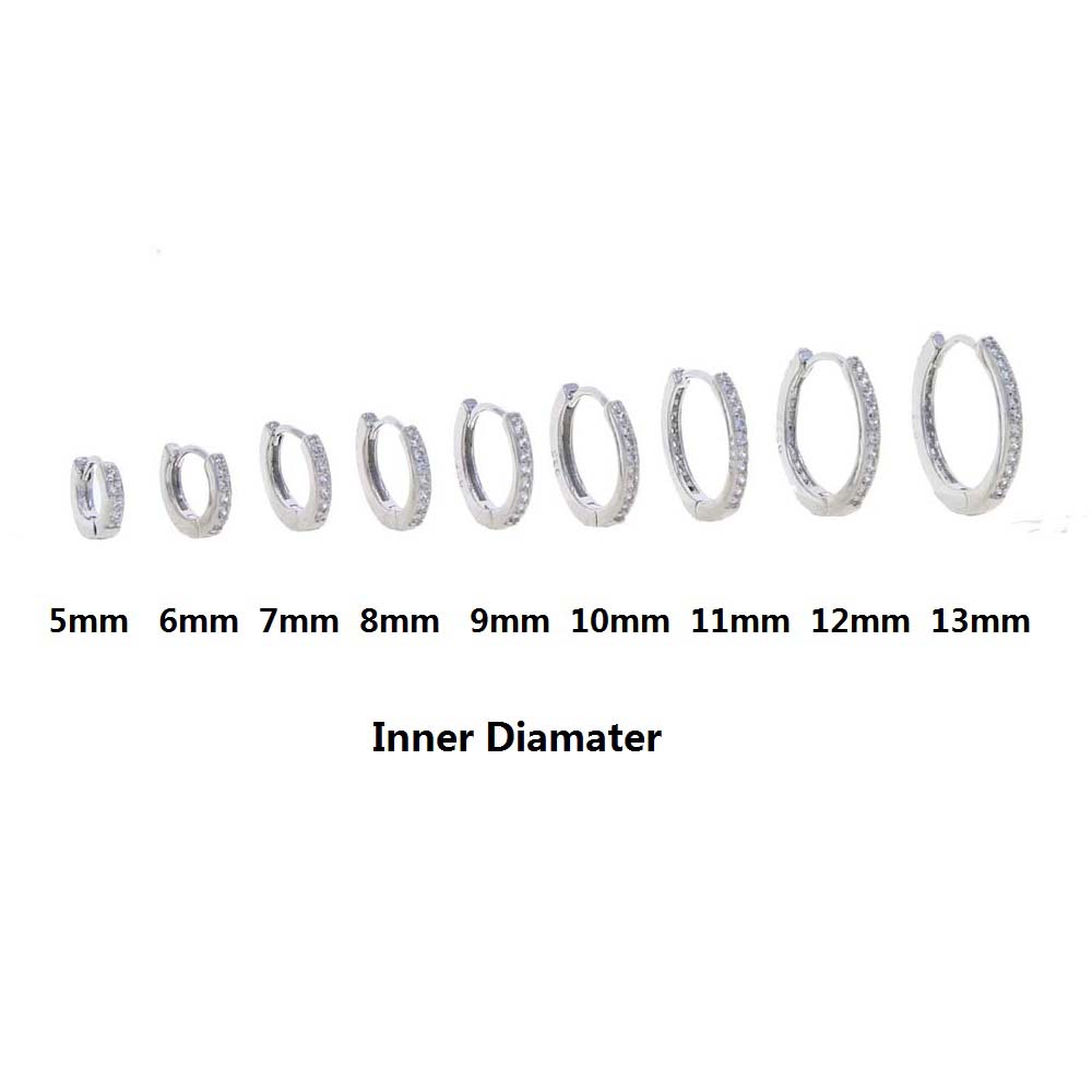 Various Sized Mini Small CZ Huggie Hoop Earring Micro Pave Cubic Zirconia 5mm 6mm 7mm 8mm 9mm 10mm 11mm 12mm 14mm Hoops Jewelry