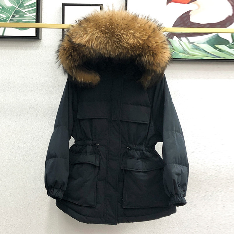 Real Natural Fur New Winter Jacket Women Fashion Down Coat Female White Duck Down Jacket Parka Loose Warm Hooded Overcoat 201019