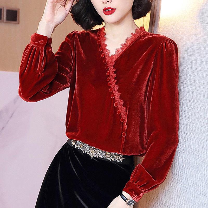 Women's Blouses & Shirts Spring Fall Fashion Womens Lace Patchwork Wine Red Black Velvet Blouse Top Shirt , Woman 3xl Loose Velour Tops
Women's Blouses & Shirts Spring Fall Fashion Womens Lace Patchwork Wine Red Black Velvet Blouse Top Shirt , Woman 3xl Loose Velour Tops