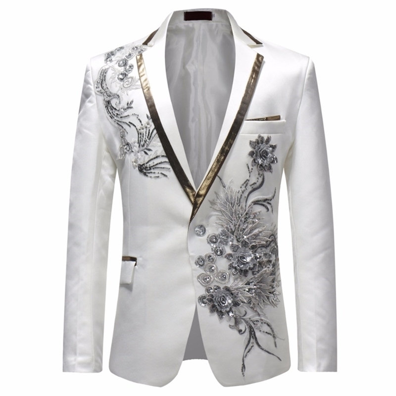 Male Single Breasted Slim Fit Suit Jacket Men Vintage Style Fashion Floral Print Party Blazer Men Plus Size Fashion Jacket 201104
