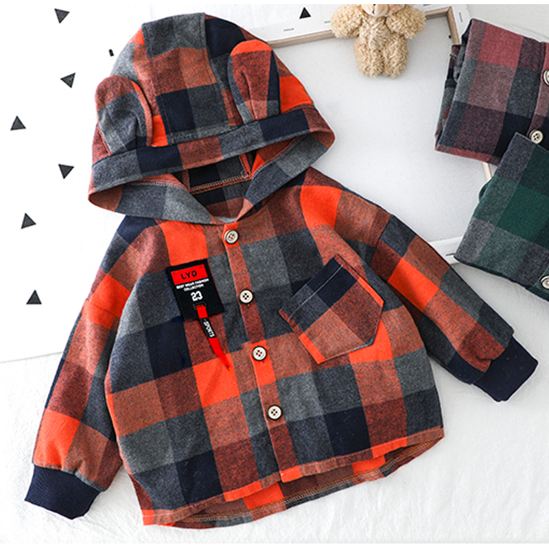 Toddler Boy Clothes Set Big Plaid Hooded Shirt + Elastic Pants Baby Boys Clothing Spring Autumn Children Outwear Normal Size 201031