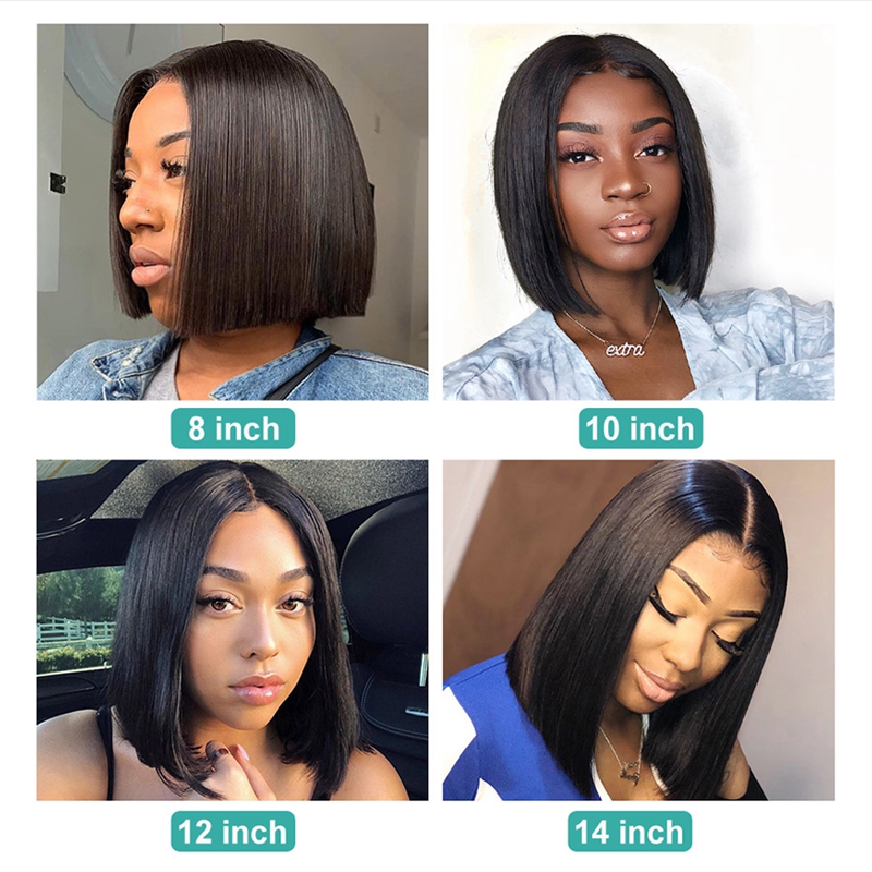 Ishow 2x6 Bob Closure Wig Brazilian Straight Virgin Human Hair Wigs Pre Plucked Swiss Lace Front Wig for Women Girls All Ages Natural Black 14inch