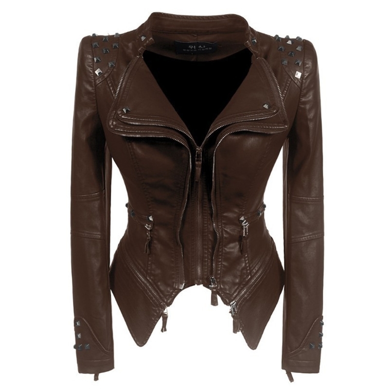 LANMREM High Street Double-layer Collar Snake Print Coat For Women Print Rivet Zipper short style Jacket Slim Female Coat YJ623 201017