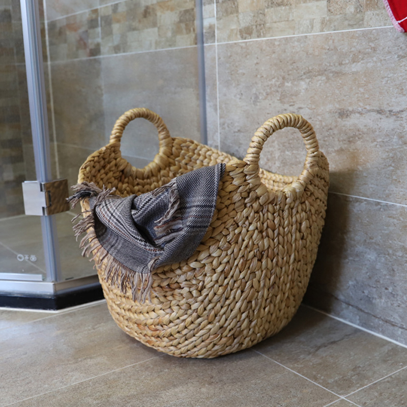 Clothing storage basket hand-woven natural grass large storage basket LJ201204