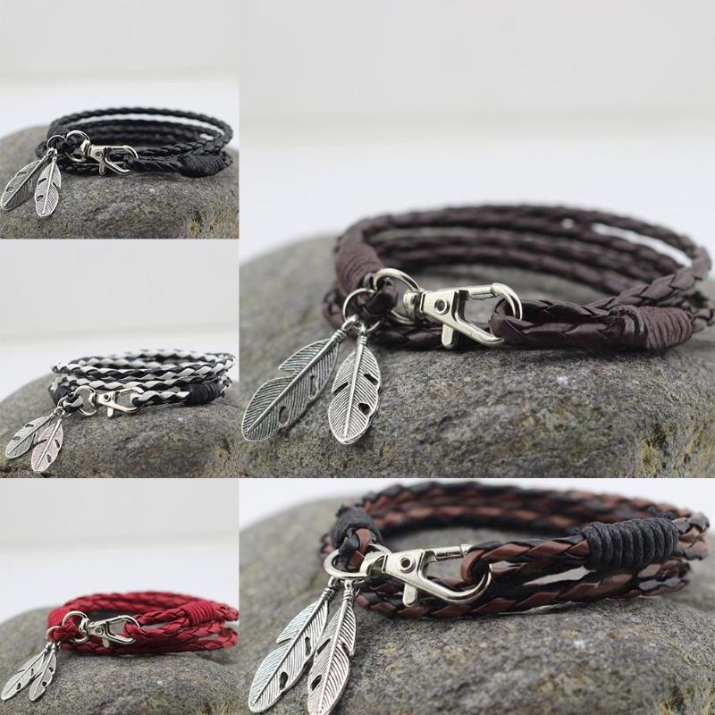 Fashion Bangles Accessories PU Leather Feather Charm Bracelets Man Bracelet Wristband Charm Braclet For Male Accessories
Fashion Bangles Accessories PU Leather Feather Charm Bracelets Man Bracelet Wristband Charm Braclet For Male Accessories