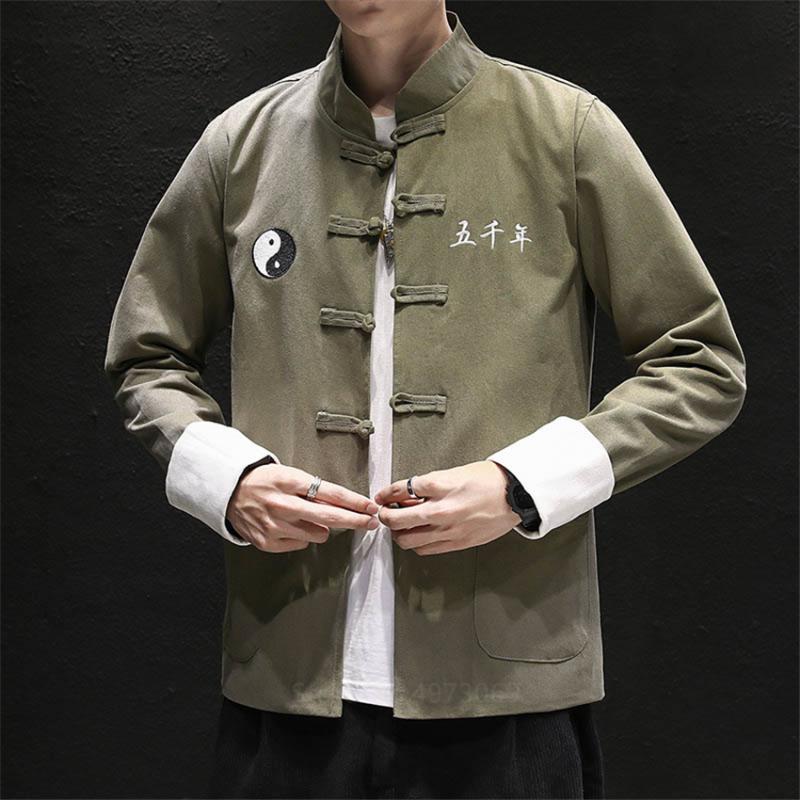 Ethnic Clothing Men Clothings 2021 Chinese Traditional Style Top Solid Color Retro Tai Chi Uniform Hanfu Fashion Autumn Tang Shirt