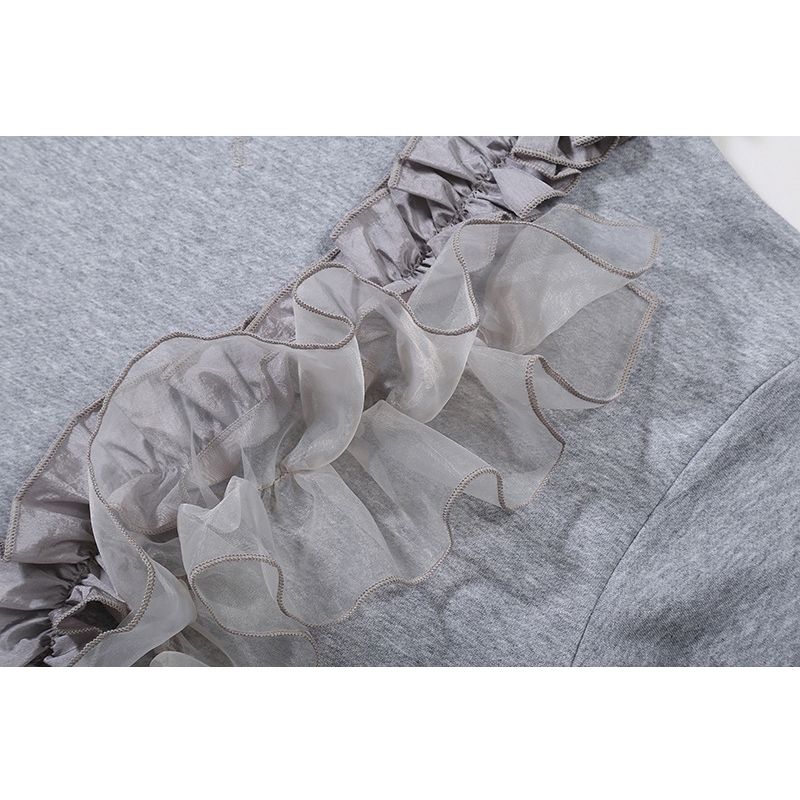 EAM Loose Fit Gray Ruffles Irregular Sweatshirt Round Neck Long Sleeve Women Big Size Fashion Spring Autumn 1DD0106 201202