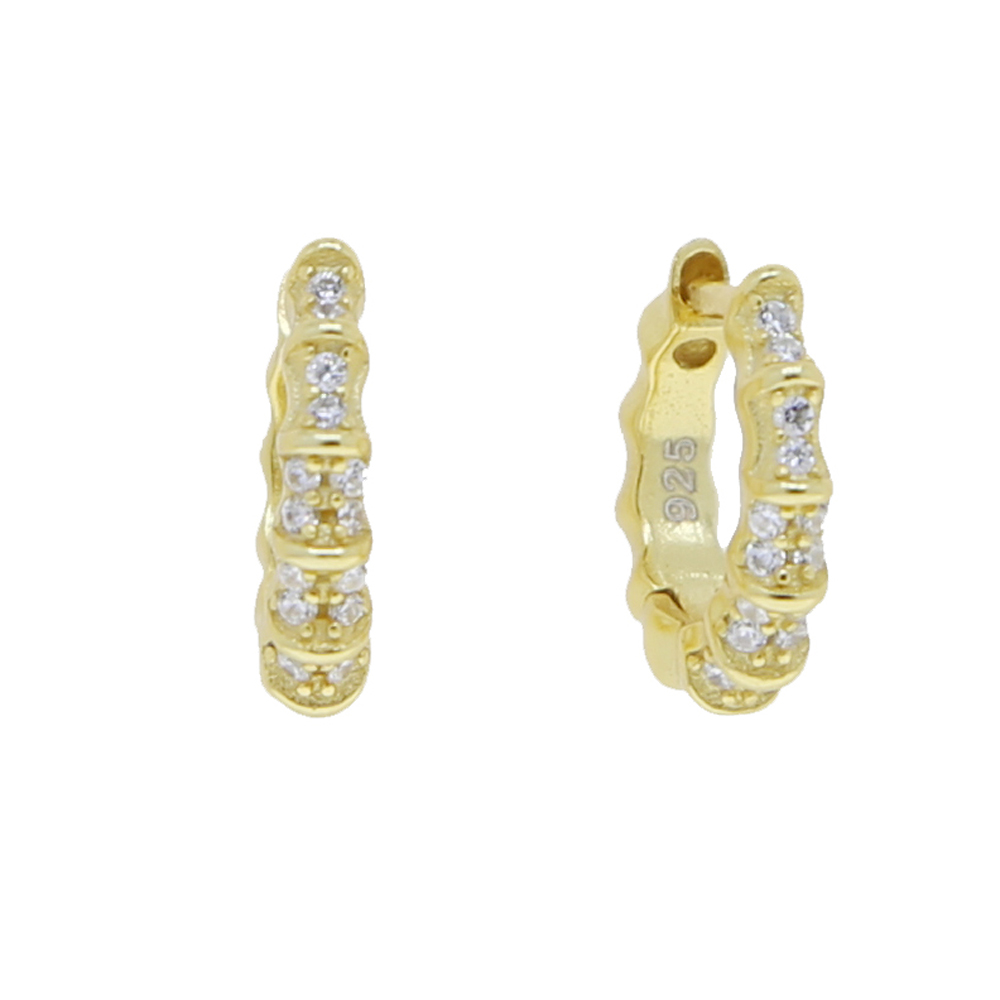 100% 925 Sterling Silver Delicate Dainty Jewelry Multi Piercing Mini Small Hoop Micro Pave CZ Bamboo Hoop Earring for Women Girls