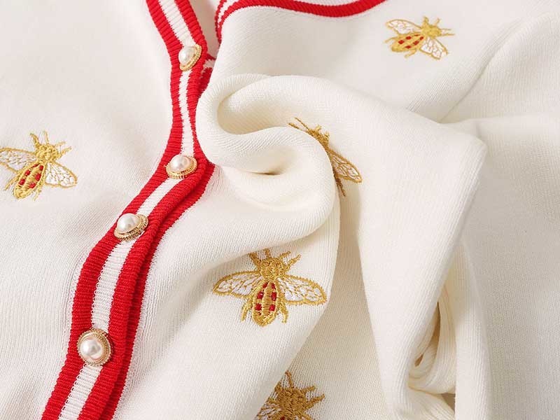 NiceMix Women's sweater embroidery Autumn new women's long-sleeved industry bee contrast color stripes loose knit cardigan thin Y200909