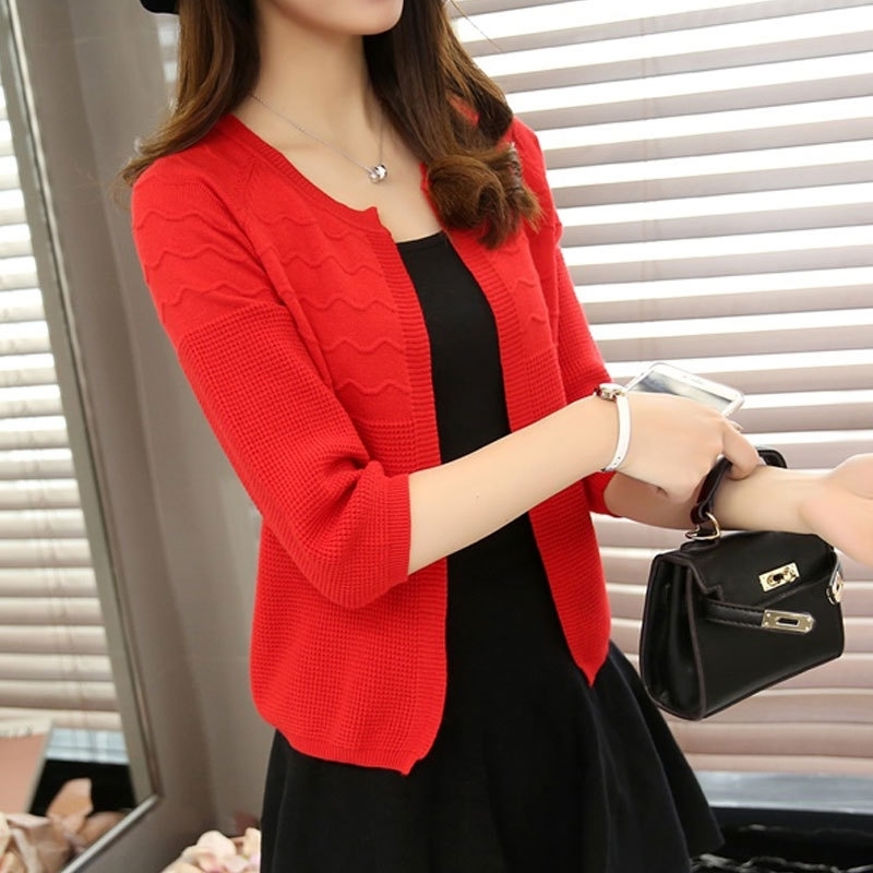 Women's sweater autumn new Korean version of the seven-point sleeve thin sweater knit cardigan short coat 201031