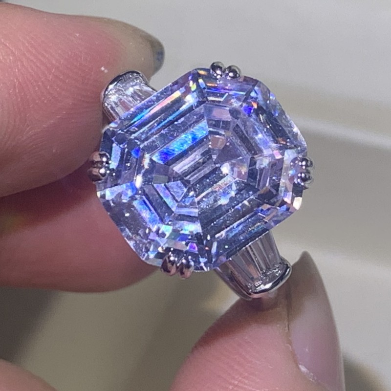 Sterling Sier White Topaz Engagement Ring - Asscher Cut Dia Wedding Band for Women Free shipping