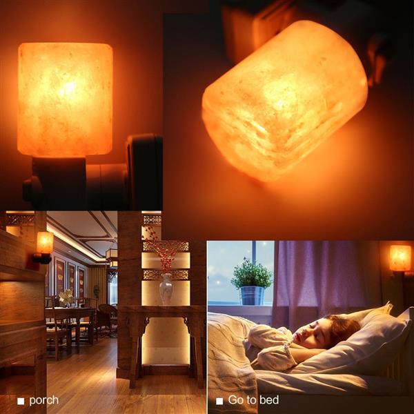 Exquisite Cylinder Natural Rock Salt Himalaya Salt Lamp Air Purifier with Wood Base Amber for Indoor Lighting