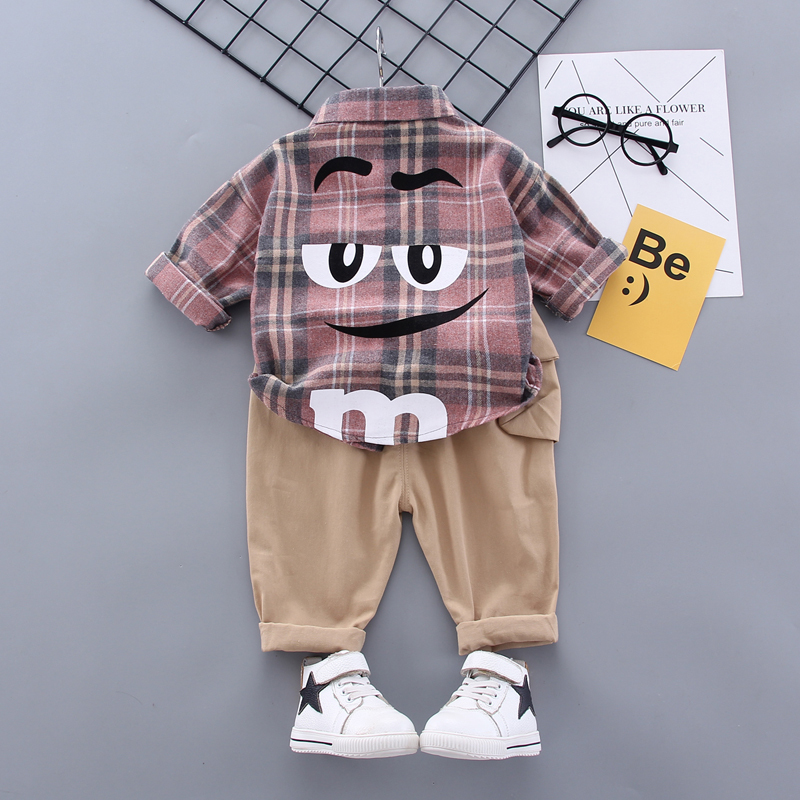 Autumn Spring Baby Boy Fashion Formal Clothing Set Kid Suits Set Plaid Shirt Pants 2pac/set Children Clothes Set 1 2 3 4 5 Years Y1105