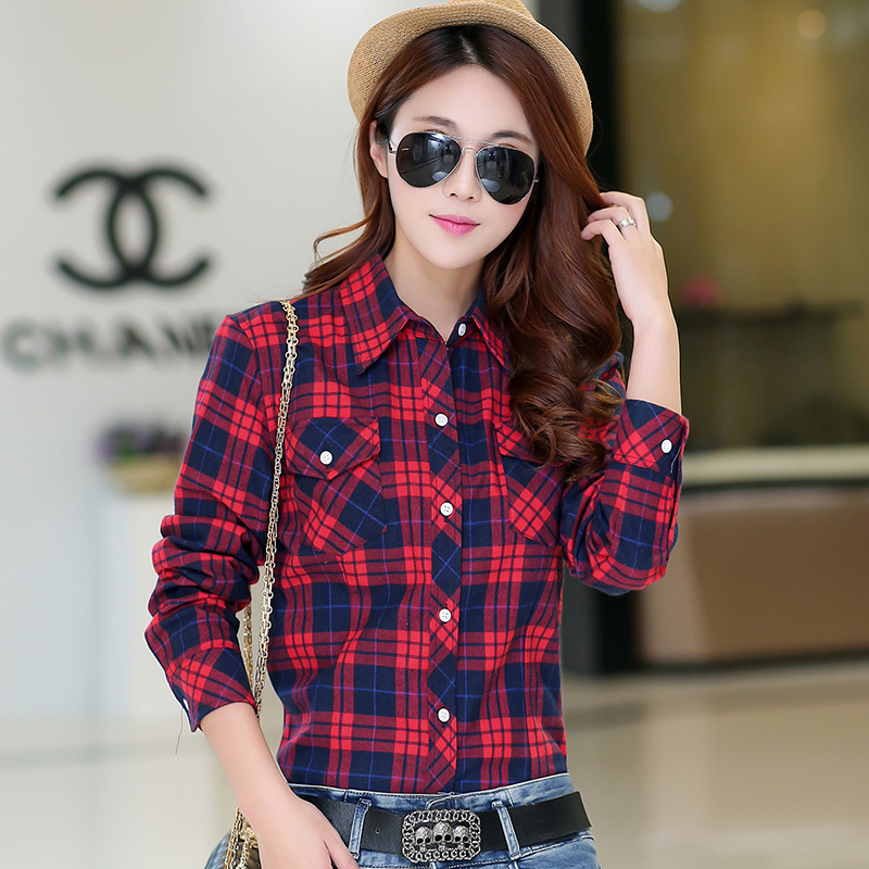 New Women Cotton Shirt Spring Autumn Fashion Casual Stripes Plaid Long-sleeve Tops Loose Shirts Female Plus Size M-6XL 201201