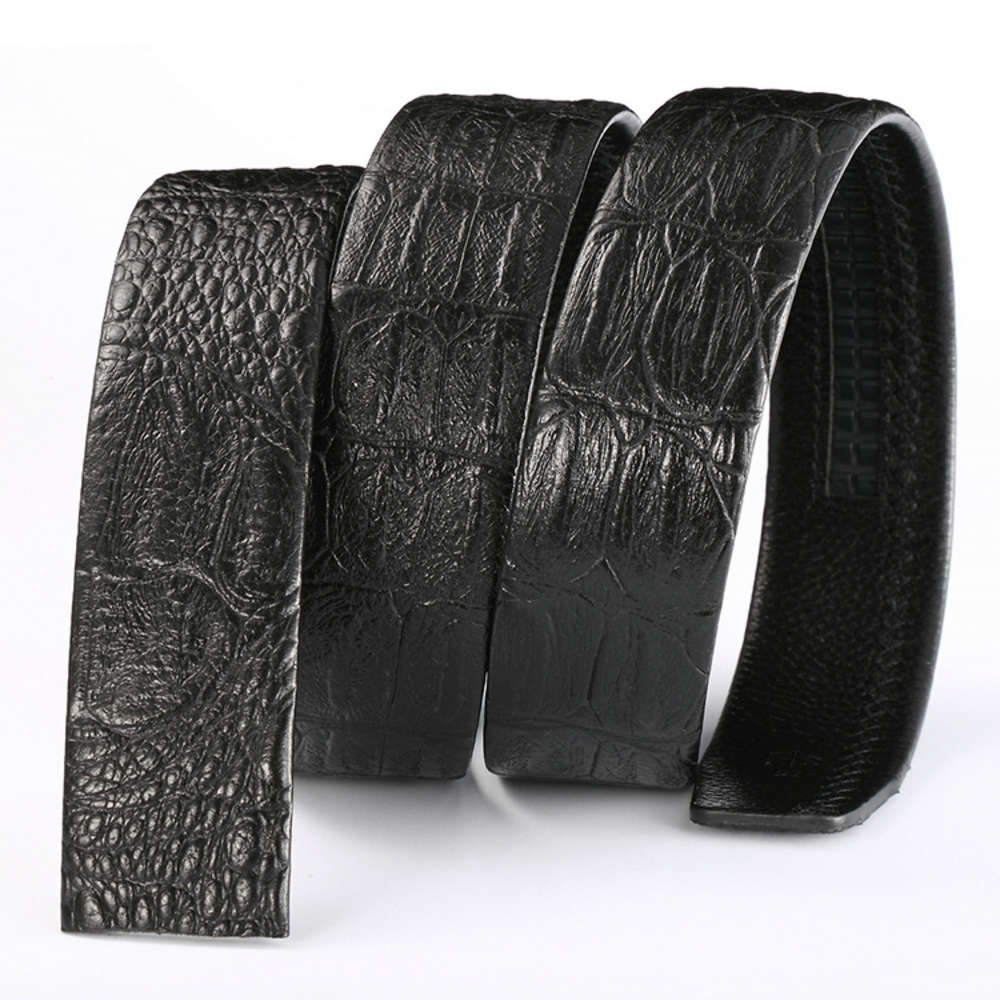 Alligator leather belt with no head and 3.5cm headless leather belt, Black