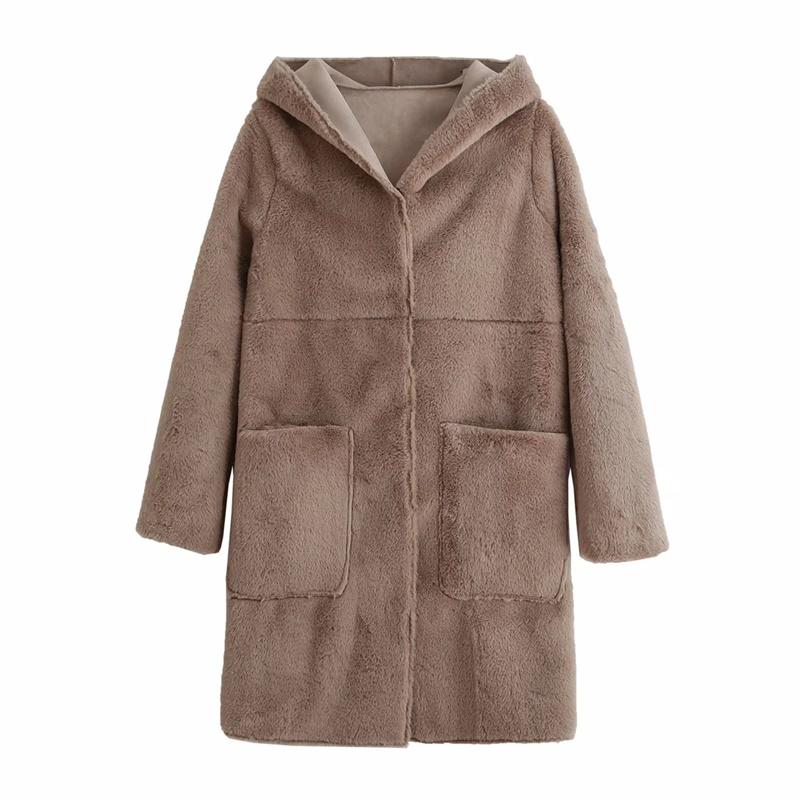 2021 Women's Winter New Fashion Long-Sleeved Hooded Stand-Up Collar Faux Fur Effect Double-Sided Coat Jacket, Brown
2021 Women's Winter New Fashion Long-Sleeved Hooded Stand-Up Collar Faux Fur Effect Double-Sided Coat Jacket, Brown