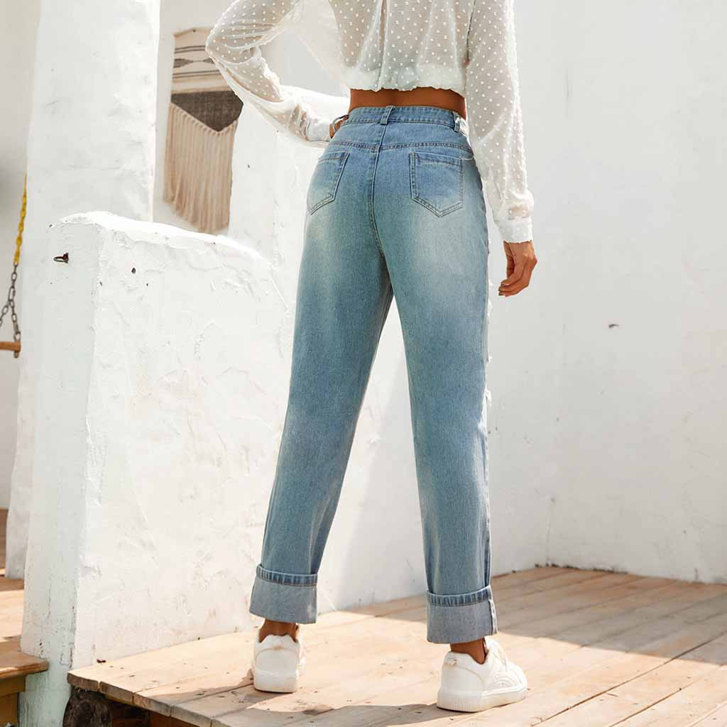 Hot Sale ripped jeans for women Slim-Fit Denim Zipper mom Jeans Trousers Loose Pants high waist jeans Woman vaqueros mujer 201105
