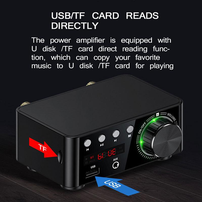 HIFI Bluetooth 5.0 Digital Power Audio Board 50WX2 Stereo AMP Amplificador Home Theater USB TF Card Player