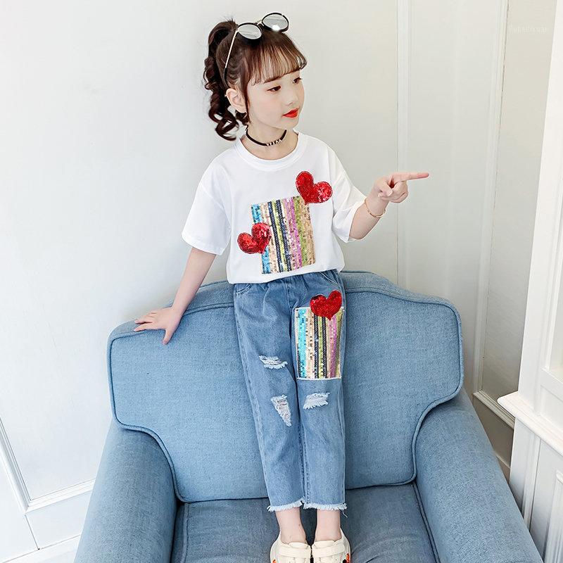 Children's Clothing Sets Spring Toddler Girls Sequins Heart Print Short Sleeve T shirt Tops + Ripped Hole Pants Kids Clothes Set1, White
Children's Clothing Sets Spring Toddler Girls Sequins Heart Print Short Sleeve T shirt Tops + Ripped Hole Pants Kids Clothes Set1, White