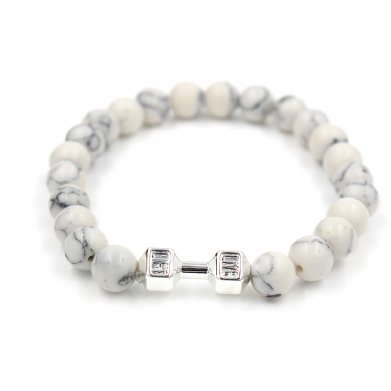 Black Artificial Lava Turquoise Stone Dumbbell Chakra Beads Bracelets Couple Lover Fashion Strand Strength Bracelet Bangle Jewelry Wholesale