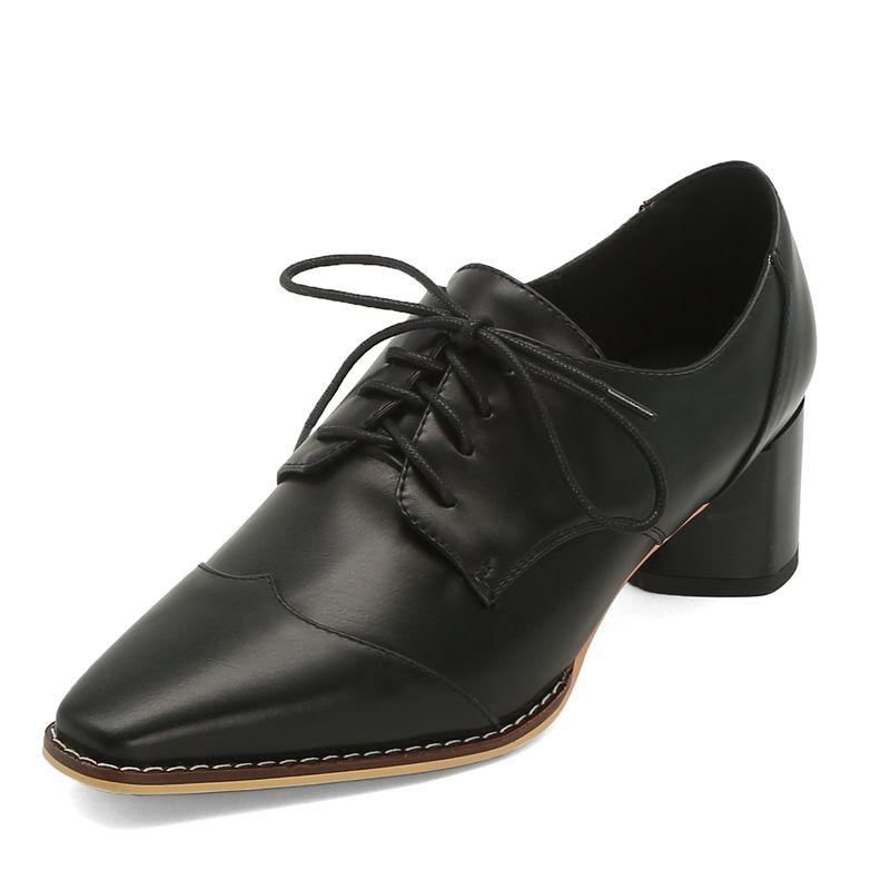 Dress Shoes COOLULU 2021 Women Oxford Snake Print Lace Up Pumps Stacked Mid Heel Square Toe Casual Ladies Size 34-43