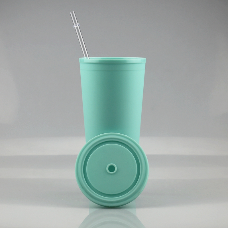 16oz Matte Acrylic Cups Plastic Tumbler with Lids Clear Straws Double Wall Coffee Mug Reusable Cup Sea shipping