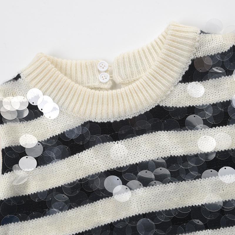 Black white striped patchwork tank top women Sleeveless sequins short modis knitted tops 2020 autumn and winter new arrival
