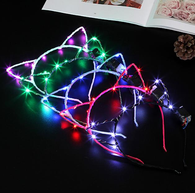 LED Cat Ear Headband Light Up Party Glowing Supplies Women Girl Flashing Hair Band Sticks Football Fan Concet Cheer Halloween