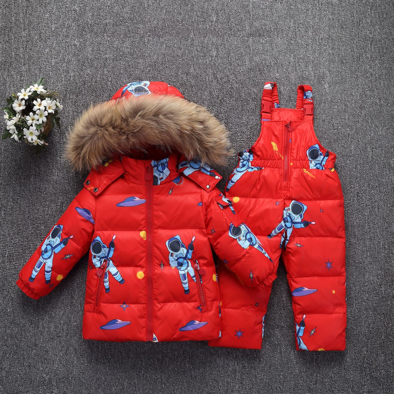 Menoea Parka Real Fur Hooded Boy Baby Overalls Girl Winter Down Jacket Warm Kids Pants Children Snowsuit Girls Outerwear Suits Y1117