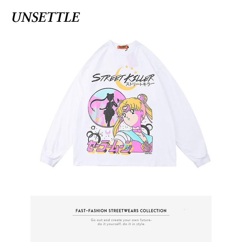 Autumn Oversized t shirt Women Harajuku Graphic Sailor Moon Print Men Long Sleeve Hip Hop Streetwear T-shirts Cotton Tops 201203