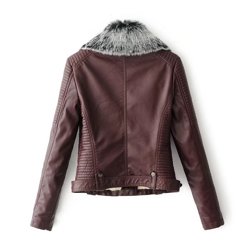 Ladies' Black Leather Jackets New Autumn Winter Faux Lambs Warm Pvc Coat Woman Slim Long Sleeved Motorcycle Bikers Jacket 201226