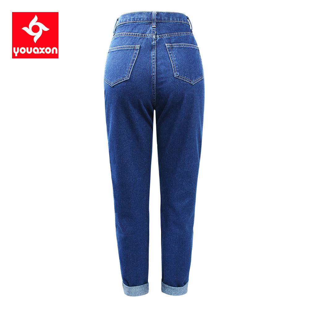 2233 Youaxon 100% Cotton High Waist Boyfriend Jeans Women`s Blue Dense Denim Pants Mom Jean Femme For Women Jeans 201029