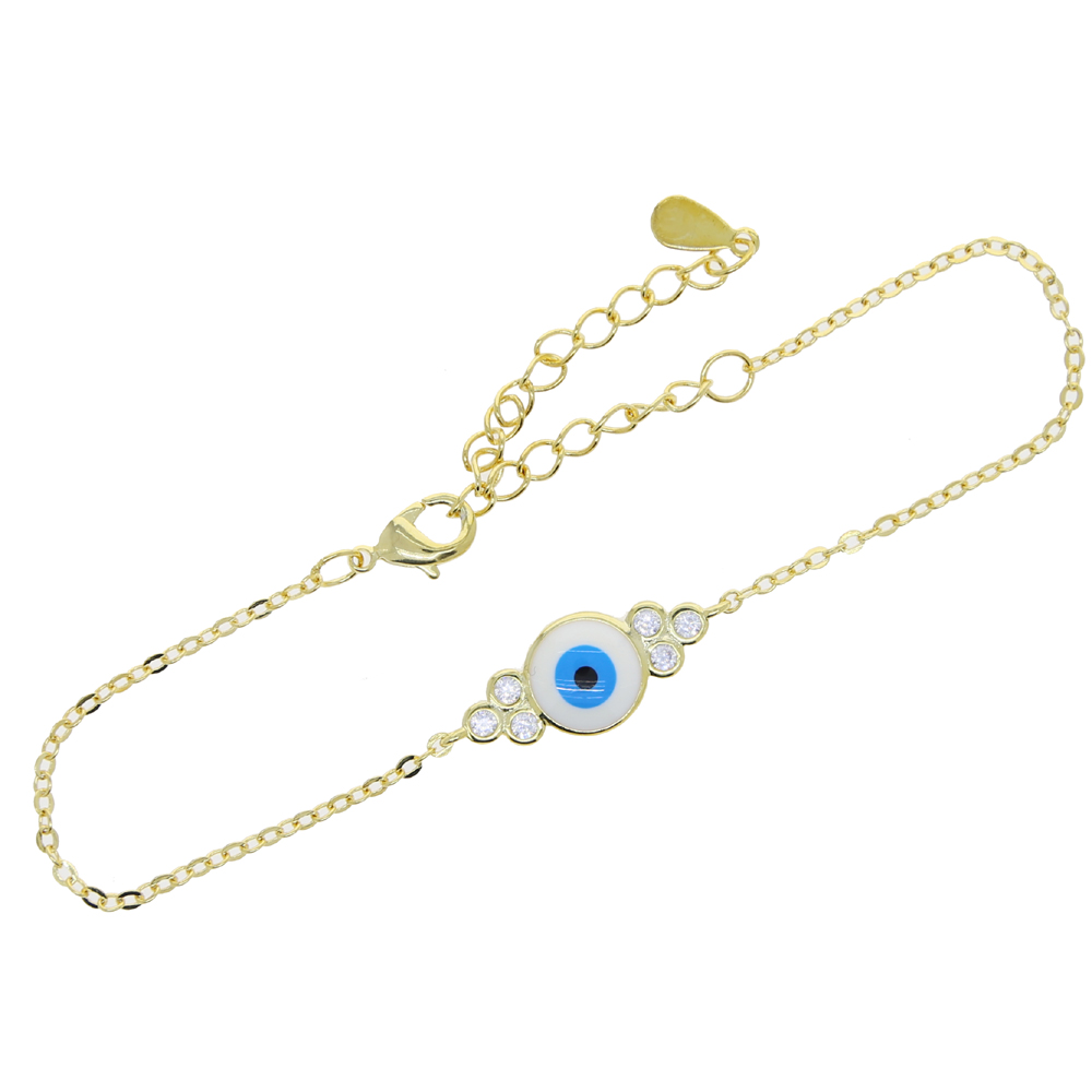 Promotion Gold Color Fashion Women Jewelry White Blue Enamel Evil Eye Charm Lucky Girl Women Jewelry Bracelet