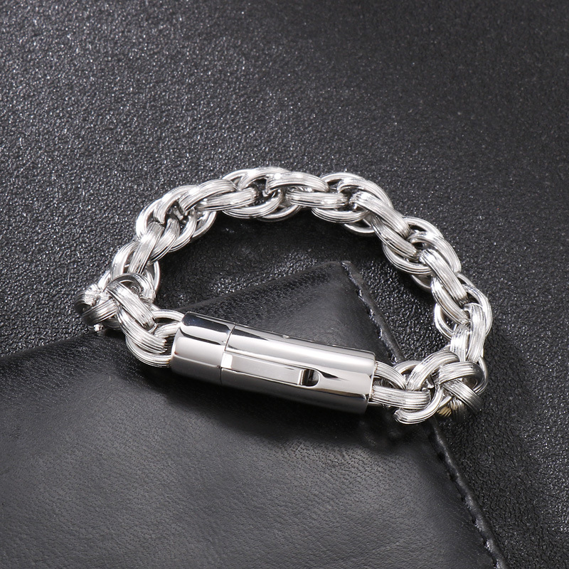 9mm 8inch Fashion Silver Singapore Twist Chain Rolo Rope Link Chain Bracelet Stainless Steel Jewelry For Women Men